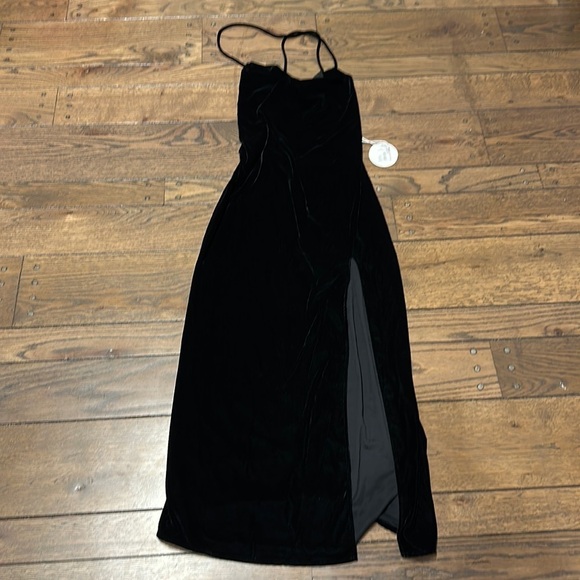 NWT Staud Bellamy Lace Up Square Neck Black Velvet Slit Front Gown - Picture 3 of 7